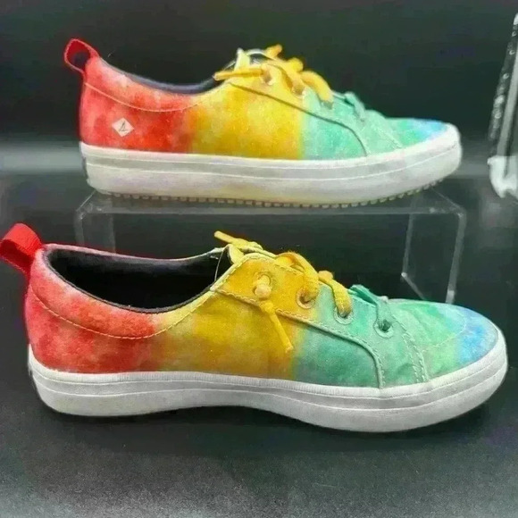 Sparkly Sperry size 2M red yellow green blue sneaker - Picture 2 of 8